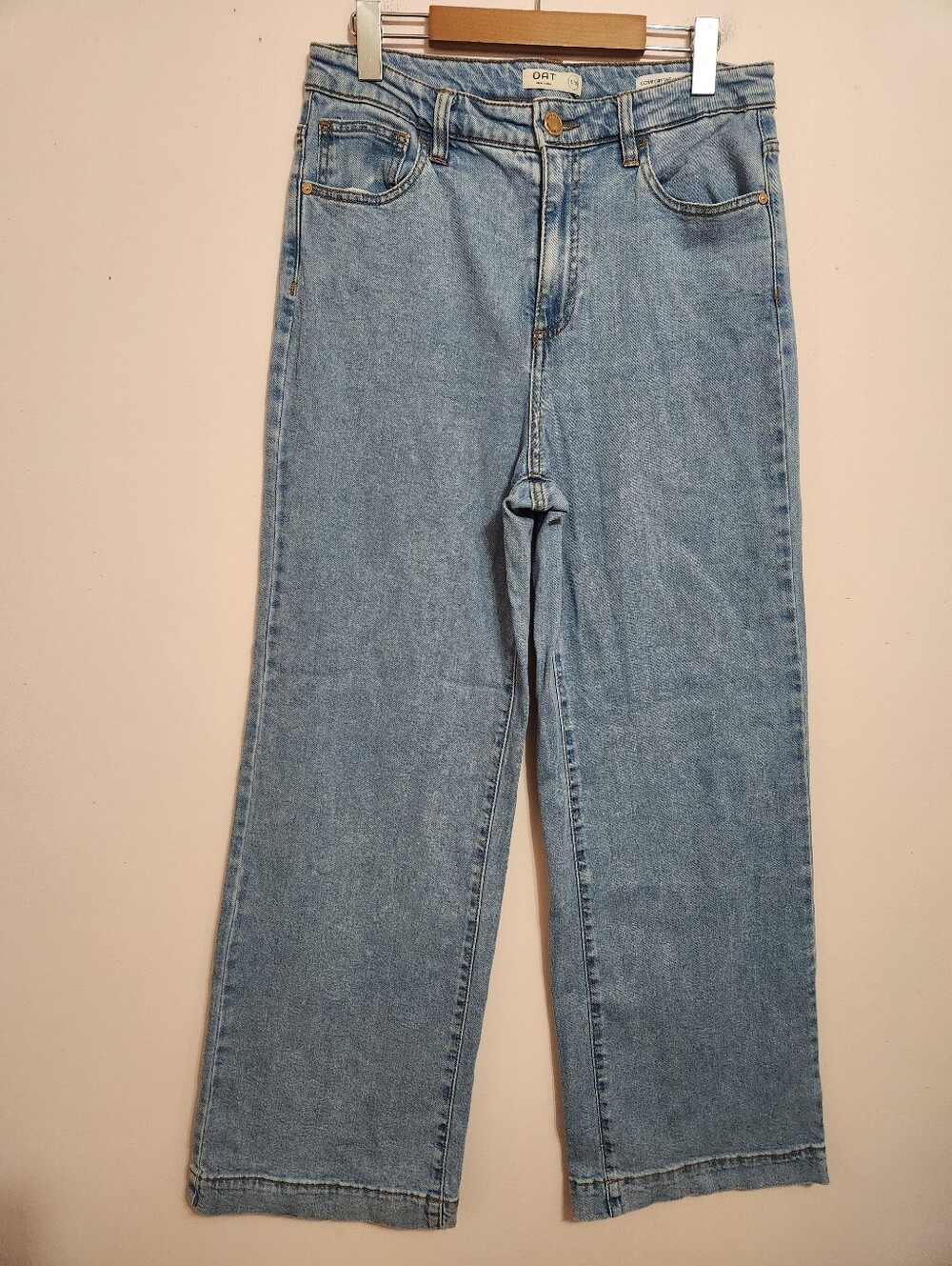 OAT New York High Rise Wide Leg Jeans Light Wash Comfort Weave Skater Y2K 10